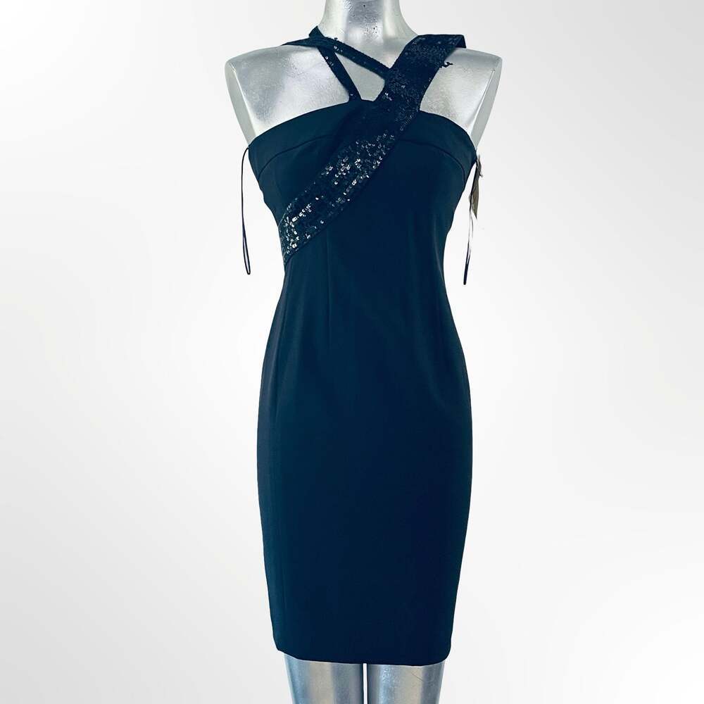 Jay Godfrey Black Cocktail Dress with Sequined Strap Detail